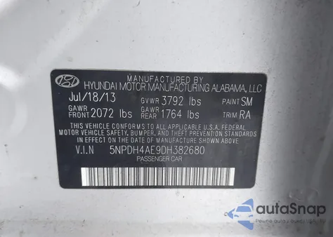 2013 Hyundai Elantra Gls from USA, damaged, VIN 5NPDH4AE9DH382680